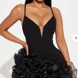 Fashion Nova Black Spaghetti-Strap Ruffle Hem Maxi Dress